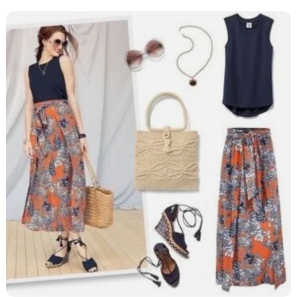 Cabi Style #5250 Calypso Skirt Maxi XS Floral Orange Blue